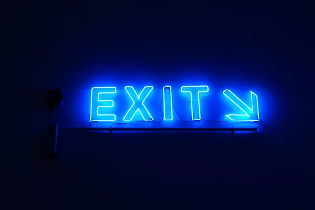 exit sign blue neon