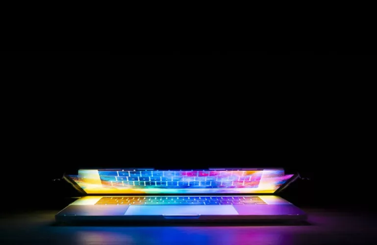 laptop with coloured lights